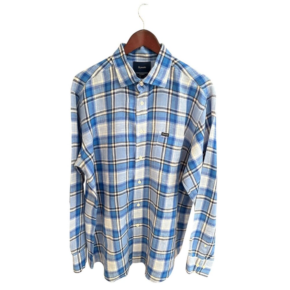 Façonnable Blue Plaid Button-Down Shirt – Classic French Menswear Size L